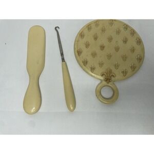 Vintage Celluloid Vanity Manicure Mirror Shoe Horn Hook‎ Display Decor